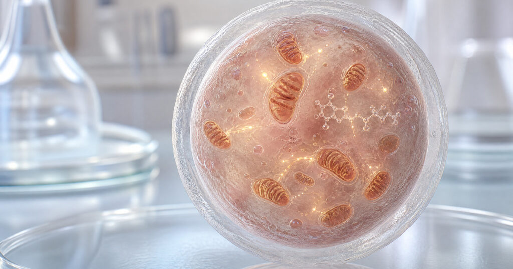 Oocyte with mitochondria illustrating cellular energy and egg quality