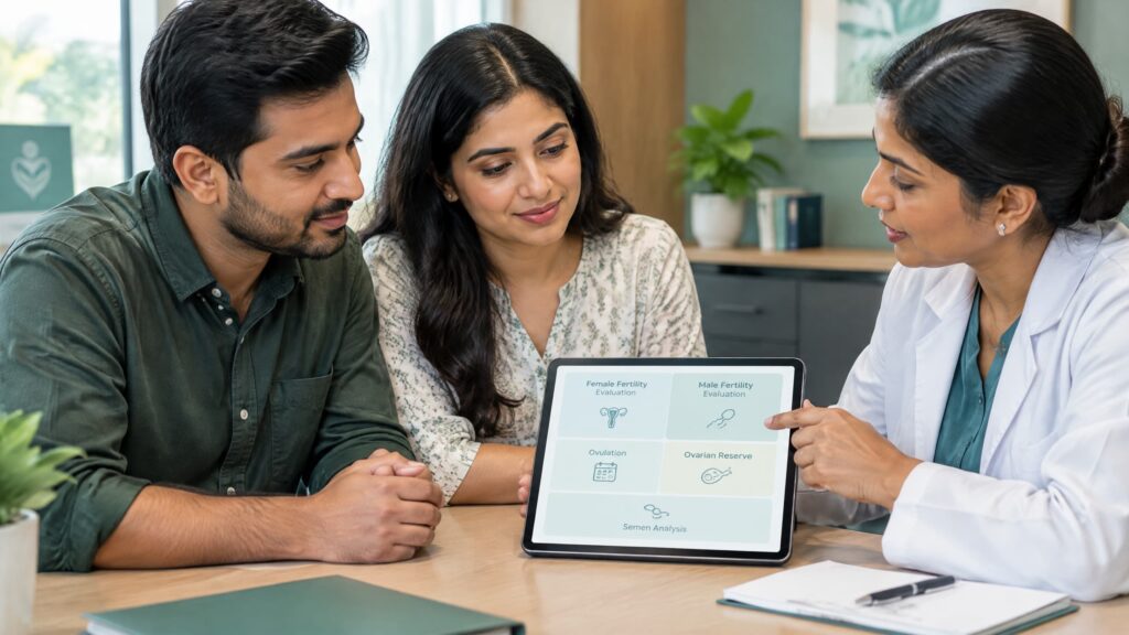 A couple preparing together for a fertility consultation at home