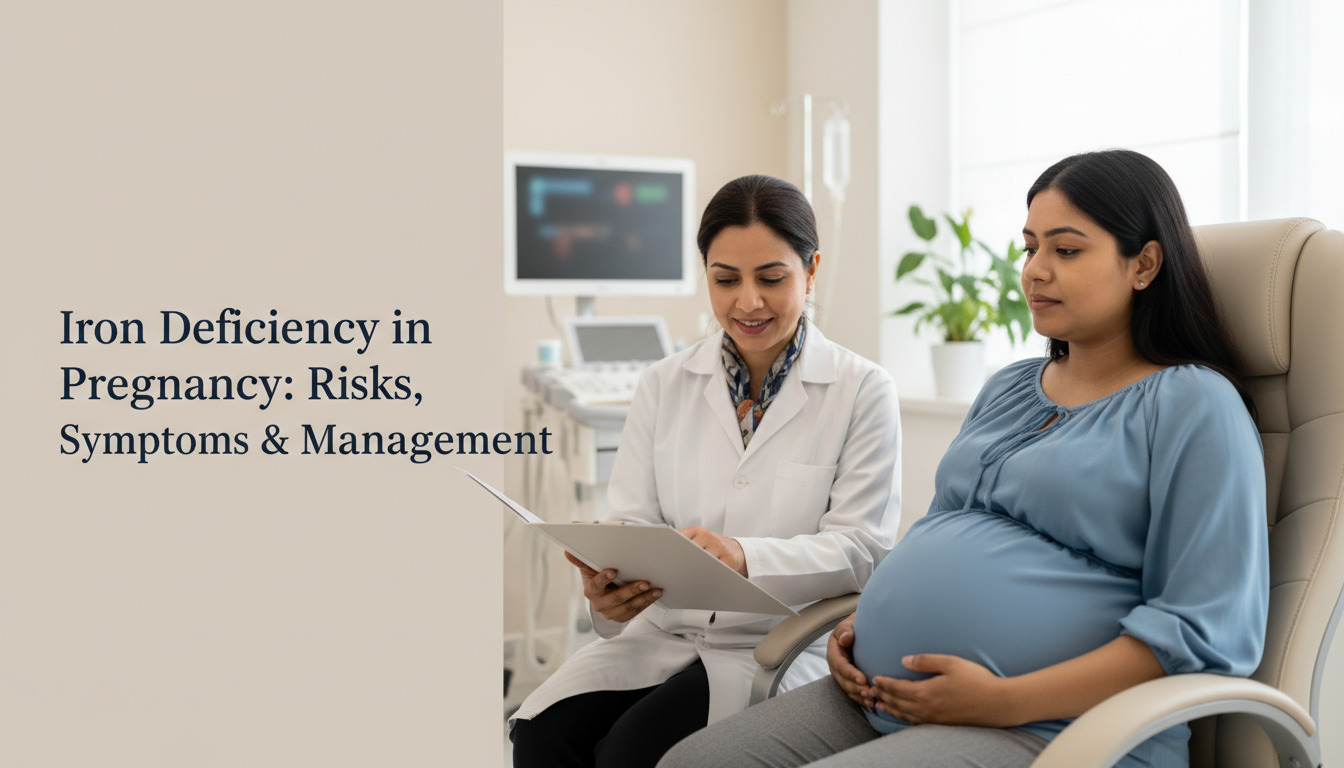 Pregnant woman at an antenatal check for iron deficiency in pregnancy