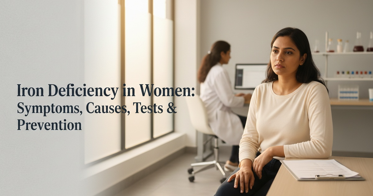 Common iron deficiency symptoms in women including fatigue and pale skin